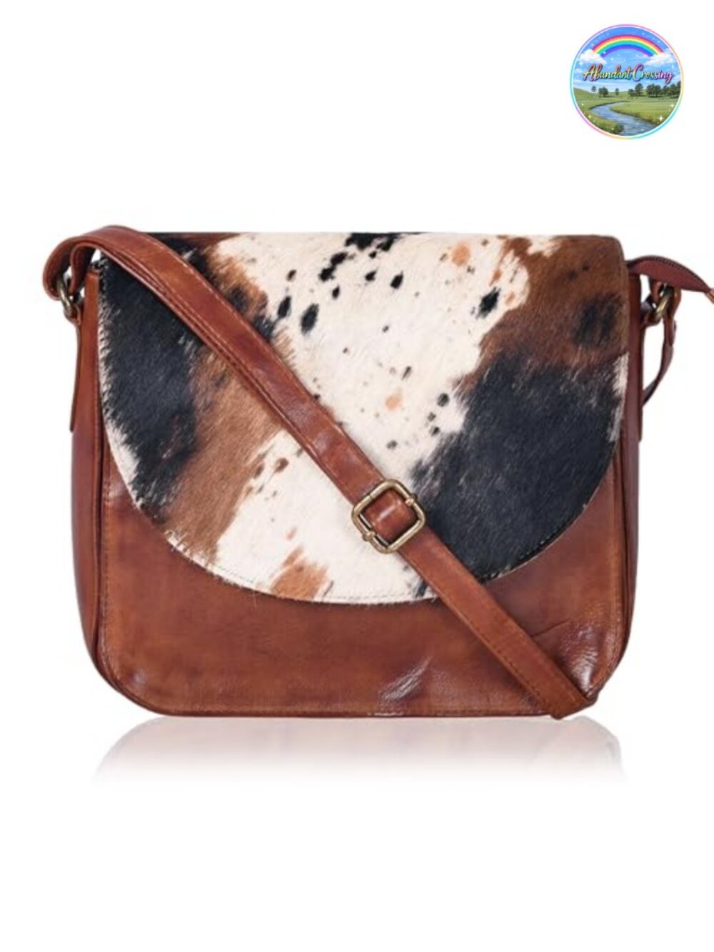 Genuine Leather Crossbody Bag Adjustable Strap Over-Flap Purse
